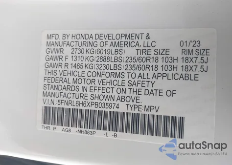 2023 Honda Odyssey Ex-L from USA, damaged, VIN 5FNRL6H6XPB035974